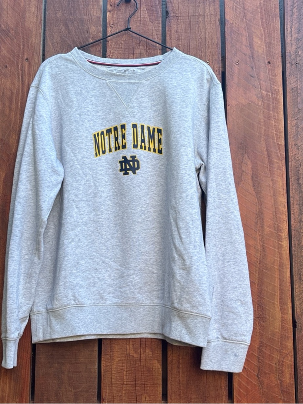 Tommy Hilfiger Gray Crewneck Sweatshirt with Yellow Notre Dame Logo